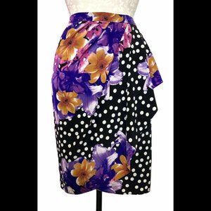 Anthro YOANA BARASCHI Beryl ROCKABILLY Floral Ruffle Dot Pencil Skirt 8 Medium